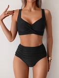 Emoswim-Women's High Waisted Bikini Sets Twist Front Two Piece Swimsuit Ruched Tummy Control Bathing Suits