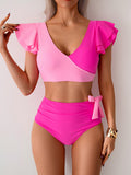 EMOSWIM - Maillots de Bain Taille Haute Femme Gainants Deux Pièces Ensembles Bikini à Volants Maillots de Bain Froncés Croisés