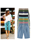 Emoswim - Women's Elastic Waist Knee Length Casual Cotton Bermuda Shorts with Drawstring