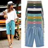Emoswim-Women's Elastic Waist Knee Length Casual Cotton Bermuda Shorts with Drawstring