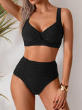 Emoswim-Women's High Waisted Bikini Sets Twist Front Two Piece Swimsuit Ruched Tummy Control Bathing Suits