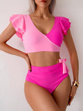 EMOSWIM - Maillots de Bain Taille Haute Femme Gainants Deux Pièces Ensembles Bikini à Volants Maillots de Bain Froncés Croisés