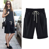 Emoswim-Women's Elastic Waist Knee Length Casual Cotton Bermuda Shorts with Drawstring