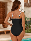 Emoswim - Women's One Piece Swimsuit, Ruched Tummy Control Full Coverage, Color Block Shell Stitch Modest Bathing Suit