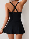 Emoswim-Women's Twisted Ruched Swim Dress Slit Strap Tankini Swimsuit