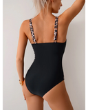 Emoswim - Damen Einteiler Badeanzug gerafft Bauchkontrolle Badeanzug Figurformend Color Block Swimsuit Bademode-Leopard