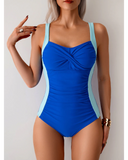 Emoswim – Damen One-Piece-Badeanzug, gerafft, Bauchkontrolle, kaschierend, Farbblock-Badeanzug, Bademode – Blau