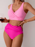 Emoswim - Women's High Waisted Bikini Sets Solid Pleated 2 Piece Swimsuits Sexy Beach Sets with Removable Pads