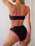 Emoswim-Women's Bikini Sets High Waisted Color Block Swimwear Sexy Cut Out Bathing Suit Sporty Two Piece Swimsuits