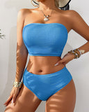 Emoswim-Damen Bandeau High Waisted Bikini Sets gesmokter Badeanzug trägerloser Zweiteiler Bademode Strandbekleidung