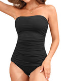 Emoswim-Women's Bandeau Bikini Swimsuits 2 Piece Strapless Tummy Control Bathing Suit