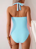 Emoswim - Women's One Piece Swimsuit V Neck Halter Swimwear Twist Front Ruched Tummy Control Bathing Suit