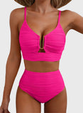 Emoswim - Summer Two Piece Bikini Set U-Wire Cutout High Waisted Swimsuit-Pink