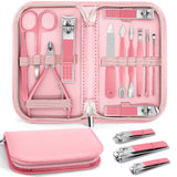 Emoswim-Manicure Pedicure Set, 12 Pcs Nail Care Kit for Women, Mens Nail Grooming Kit, Manicure & Pedicure Tools & Accessories, Pink Nail Kit Manicure Set Luxury Leather Case for Home Salon Use