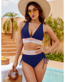 Emoswim - Hochgeschnittene Bikini-Sets mit Bauchkontrolle und Farbblock-Design – Marineblau