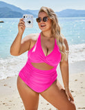 Emoswim-Womens One Piece Swimsuits Push Up Tummy Control Bathing Suits V Neck Cutout Modest Swimwear
