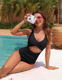 Emoswim-Womens One Piece Swimsuits Push Up Tummy Control Bathing Suits V Neck Cutout Modest Swimwear