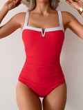 Emoswim-Damen einteiliger Badeanzug Color Block Figurformend Bauchweg Badeanzug V Vired Vollständige Abdeckung Bademode