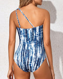 Emoswim - One Shoulder One Piece Swimsuit for Women Tummy Control Bathing Suits-Blue Rain