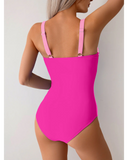 Emoswim – Damen One Piece Badeanzug, gerafft, Bauchkontrolle, schlankmachend, Farbblock-Badeanzug, Bademode – Pink