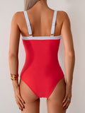 Emoswim - Women's One Piece Swimsuits Color Block Slimming Tummy Control Bathing Suit V Vired Full Coverage Swimwear