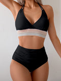 Emoswim - Two Piece High Waisted Bikini Sets Tummy Control Color Block Suspender Swimwear