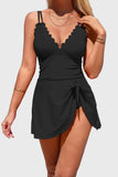 Emoswim - Womens One Piece Swimsuit Tummy Control Bathing Suit Scalloped Modest Tie Knot Swim Dress