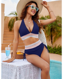 Emoswim - Hochgeschnittene Bikini-Sets mit Bauchkontrolle und Farbblock-Design – Marineblau