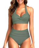 Emoswim - Maillot de Bain Deux Pièces Taille Haute Tendance, Bikini Dos Nu pour Femmes - Vert Armée