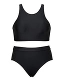 Emoswim - High Neck Crop Top Bikini-Set 2-teilige Badeanzüge für Teenager-Mädchen-Schwarz