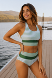 Emoswims - Sky Blue Colorblock Cut Back Bikini Set