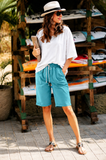 Emoswim - Women's Elastic Waist Knee Length Casual Cotton Bermuda Shorts with Drawstring