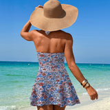 Emoswim - Women's One Piece Swimdress Tummy Control Cut Bathing Suit Tie Knot Swimsuit Sexy V Neck Criss Cross Halter Monikini