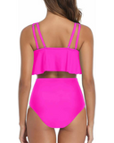 Emoswim - Sexy Damen Zweiteiliger High Waist Rüschen-Volant Bikini-Pink