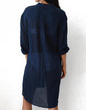 Emoswim-Navy Blue Cardigan Swimsuit Cover Up
