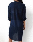 Emoswim - Chemise de plage à manches longues et poche - Bleu marine