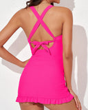 Emoswim-Deep V Cross-Back Ruched One-Piece Swimsuit-Pink