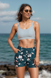 Emoswim-Stripes Quadratischer Ausschnitt Breite Träger Sportliches Bikini-Oberteil mit Boyshort-Set