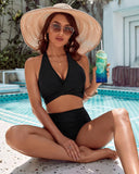 Emoswim – Bauchweg-Badeanzüge, bescheidene High-Waist-Bikini-Sets – Schwarz