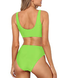 Emoswim - Maillot de bain deux pièces échancré avec crop top et col rond pour femme - Vert fluo
