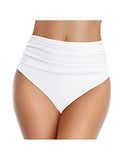 Emoswim - High Waisted geraffte Badeshorts Damen Bauchweg Bikinihose – Weiß