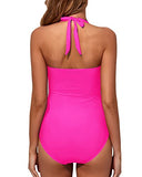 Emoswim - Slimming Bathing Suits Halter Vintage Swimwear-Neon Pink