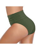 Emoswim - Short de bain taille haute froncé contrôle du ventre bas de bikini - Vert armée