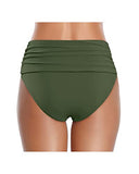Emoswim - Short de bain taille haute froncé contrôle du ventre bas de bikini - Vert armée