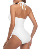 Emoswim - Stylish High Waisted Cutout Tummy Control One Piece Swimsuits-White