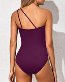 Emoswim – Einteiliger Badeanzug mit One Shoulder für Damen, Bauchkontrolle – Dunkelviolett