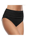 Emoswim – Bauchweg-Bikinihose mit hohem Bund und Raffung – Schwarz