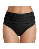 Emoswim – Bauchweg-Bikinihose mit hohem Bund und Raffung – Schwarz