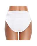 Emoswim - High Waisted geraffte Badeshorts Damen Bauchweg Bikinihose – Weiß