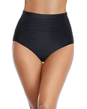 Emoswim - Women's Ruched Bathing Suit Bottom High Waisted Bikini Bottoms-Black